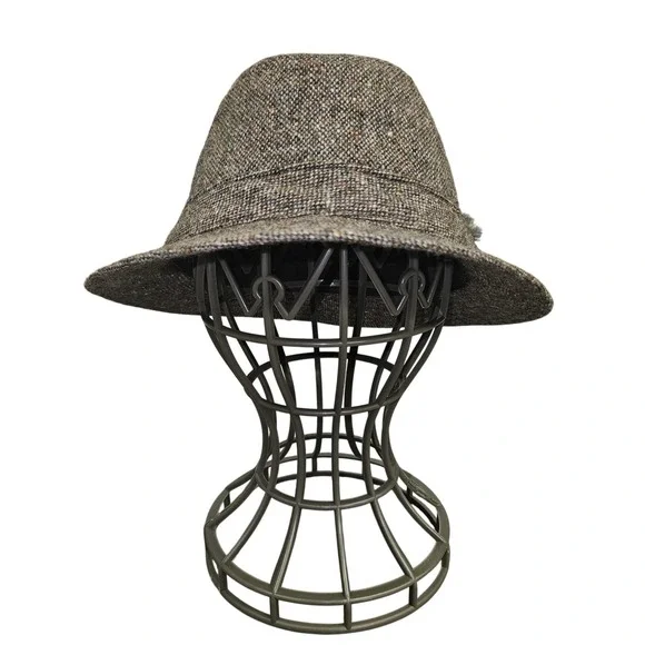 VTG Hanna Hats Hat‎ Cloche Fitted Unisex SZ S Brown Wool Tweed Donegal Ireland
